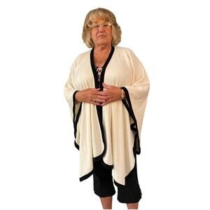Lennie New York Shawl Cream w Black Trim Light Cover for Special Occasion